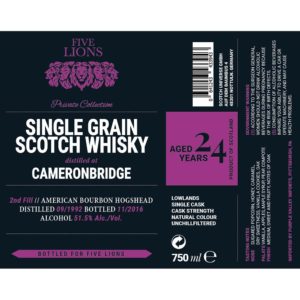 Five Lions - Single Grain Scotch Whisky - Cameronbridge - Aged 24 Years