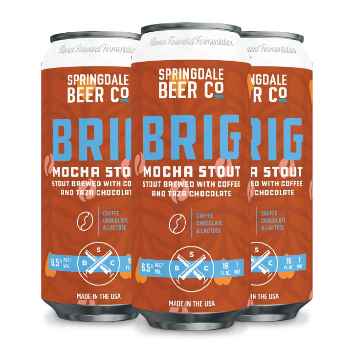 Springdale Beer Company BRIG Mocha Stout: Brewed with Coffee and Taza Chocolate (4 Pack, 16 Oz, Canned)