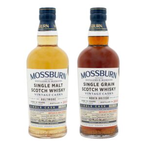 Bundle: Mossburn Single Cask – Aultmore Single Malt Scotch – Aged 12 Years – Cognac Barrel + Mossburn Single Cask – North British Single Grain Scotch – Aged 13 Years – Beaujolais Barrel (Bottled Exclusively for The Society & NWG)