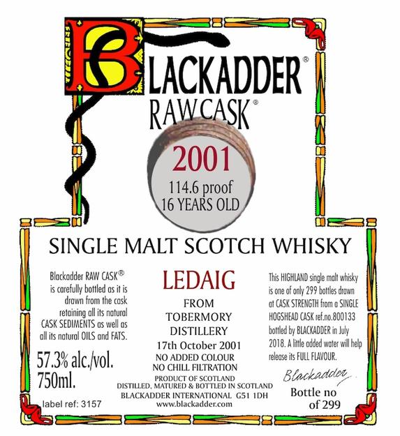 Blackadder Raw Cask- Ledaig - 16 Years - 122 bottles - 58.65% abv