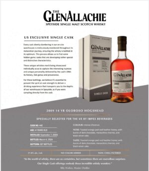 The GlenAllachie 2009 14 yr Oloroso Hogshead Cask 446 ImpEx Exclusive 57.8% abv