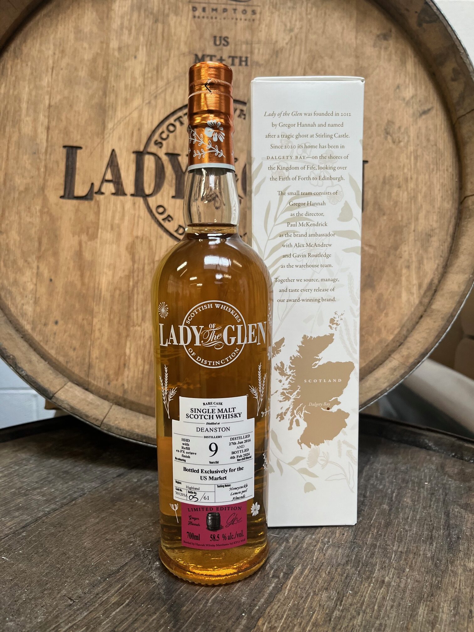 Preorder: Lady of the Glen - 9 yo Deanston, Refill Ex-PX Octave Finish, Single Octave, Cask Strength, US Exclusive, 58.50% ABV (700 ml)