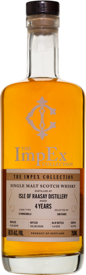 The ImpEx Collection - Isle of Raasay 4 yo Peated, Manzanilla Cask #19/1195, 60.30% abv