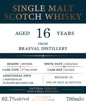 Tri Carragh – Braeval – 16 Year Old – 2nd Fill Red Wine Octave – 62.7% ABV