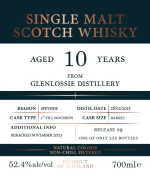 Tri Carragh – Glenlossie – 10 Year Old – 1st Fill Bourbon – 52.4% ABV