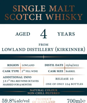 Tri Carragh – Kirkinner – 4 Year Old – 1st Fill Red Wine Octave & 2nd Fill Cheval Blanc – 59.8% ABV