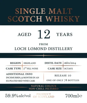 Tri Carragh – Loch Lomond Inchmurrin – 12 Year Old – Ex-Peated Red Wine – 59.9% ABV